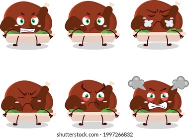 Turkey meat cartoon character with various angry expressions. Vector illustration
