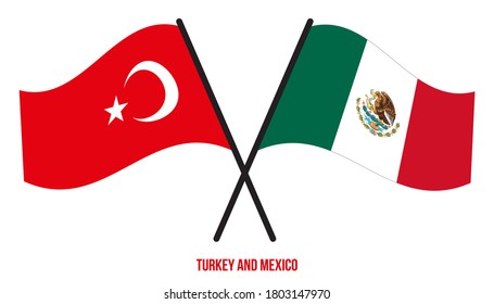 Turkey and Mexico Flags Crossed And Waving Flat Style. Official Proportion. Correct Colors.