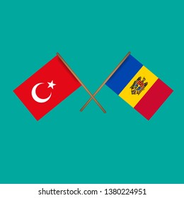 Turkey and Moldova crossed flags.Language learning or travel concept