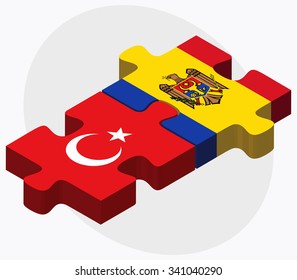 Turkey and Moldova Flags in puzzle isolated on white background
