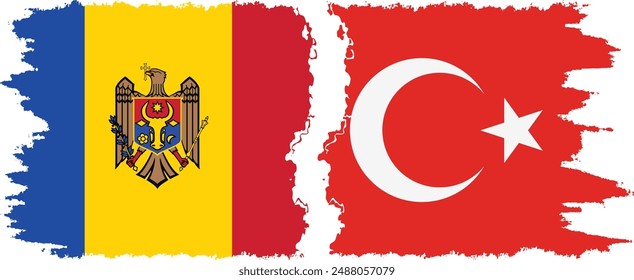 Turkey and Moldova grunge flags connection, vector