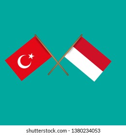 Turkey and Monaco crossed flags.Language learning or travel concept