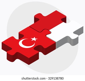 Turkey and Monaco Flags in puzzle isolated on white background