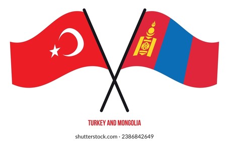 Turkey and Mongolia Flags Crossed And Waving Flat Style. Official Proportion. Correct Colors
