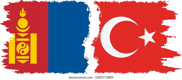 Turkey and Mongolia grunge flags connection, vector