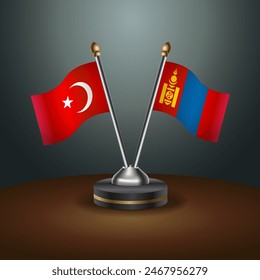 Turkey and Mongolia table flags relation with gradient backgrund. Vector Illustration