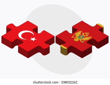 Turkey and Montenegro Flags in puzzle isolated on white background