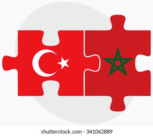 Turkey and Morocco Flags in puzzle isolated on white background