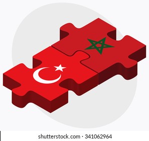 Turkey and Morocco Flags in puzzle isolated on white background