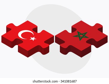 Turkey and Morocco Flags in puzzle isolated on white background