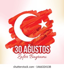 Turkey National Celebration Card, Red Watercolors Badge, Banner or Poster Vector Design - English "August 30, Victory Day" 