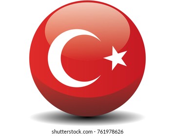 Turkey national circle button flag background texture. Vector illustration.