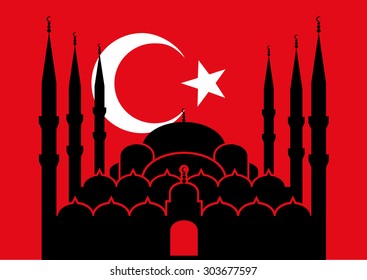 Turkey national flag background with Blue Mosque, Vector, Illustrator