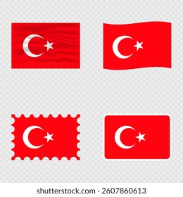 Turkey national flag in four different styles.