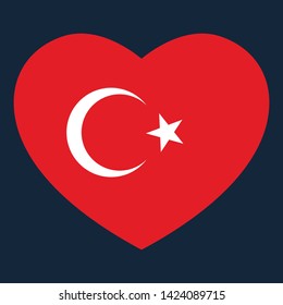 turkey national flag heart vector and symbol
