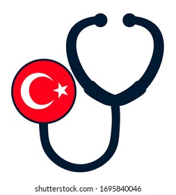 Turkey National flag on stethoscope. specialist doctors in Country. Charity Help concept. The concept a help for Turkey .