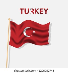 Turkey national flag with shadow isolated in white color background