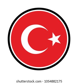Turkey national flag, The Turkish flag. Round glossy icon. Isolated on white background.