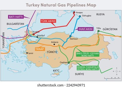 Turkey Natural Gas Pipelines Map - Countries from which natural gas comes to Turkey