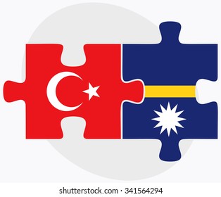 Turkey and Nauru Flags in puzzle isolated on white background