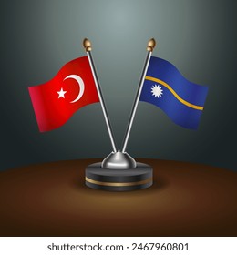 Turkey and Nauru table flags relation with gradient backgrund. Vector Illustration