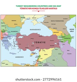 Turkey neighboring countries and sea map