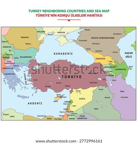 Turkey neighboring countries and sea map