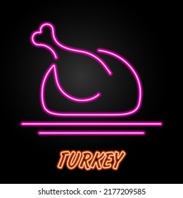 turkey neon sign, modern glowing banner design, colorful modern design trends on black background. Vector illustration.