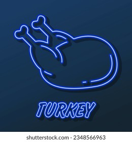 turkey neon sign, modern glowing banner design, colorful modern design trends on black background. Vector illustration.