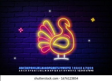 Turkey Neon Sign Thanksgiving Day Advertisement Stock Vector (Royalty