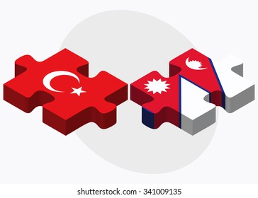 Turkey and Nepal Flags in puzzle isolated on white background