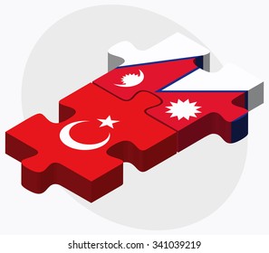 Turkey and Nepal Flags in puzzle isolated on white background