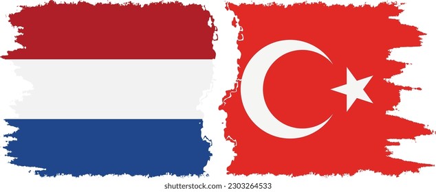 Turkey and Netherlands grunge flags connection, vector