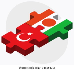 Turkey and Niger Flags in puzzle isolated on white background