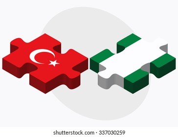 Turkey and Nigeria Flags in puzzle isolated on white background