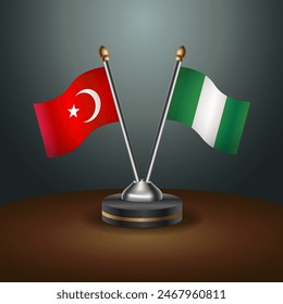 Turkey and Nigeria table flags relation with gradient backgrund. Vector Illustration