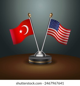Turkey and nited States table flags relation with gradient backgrund. Vector Illustration