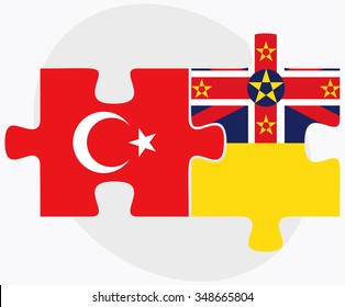 Turkey and Niue Flags in puzzle isolated on white background