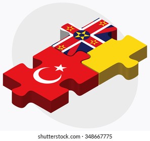 Turkey and Niue Flags in puzzle isolated on white background