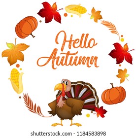 A turkey on autumn card template illustration