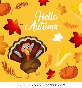 Turkey on autumn card template illustration