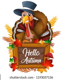 Turkey on autumn sign illustration