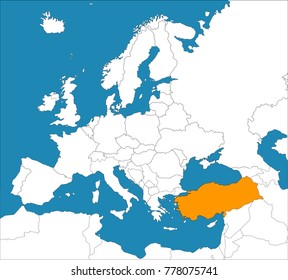 Turkey on the Europe map, vector illustration