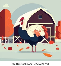 Turkey on a farm. Domestic or farm yard animals. Flat vector illustration concept