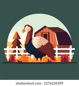 Turkey on a farm. Domestic or farm yard animals. Flat vector illustration concept