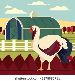 Turkey on a farm. Domestic or farm yard animals. Flat vector illustration concept