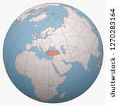 Turkey on the globe. Earth hemisphere centered at the location of the Republic of Turkey. Turkey map.