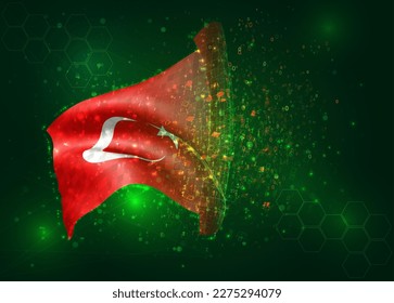 Turkey, on vector 3d flag on green background with polygons and data numbers
