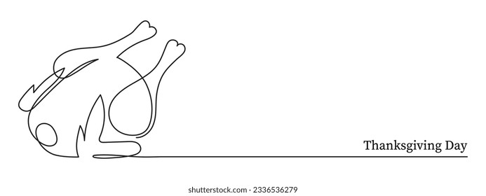 Arte de una línea en Turquía, dibujo continuo de la carne de ave frita, comida tradicional del día de Acción de Gracias a mano, decoración de diseño festivo con un contorno de plato caliente.Accidente editable.Isolated.Ilustración vectorial