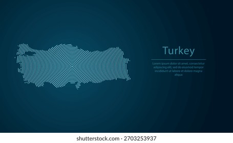 Mapa de contorno de Turquia preenchido com círculos concêntricos no fundo de gradiente escuro